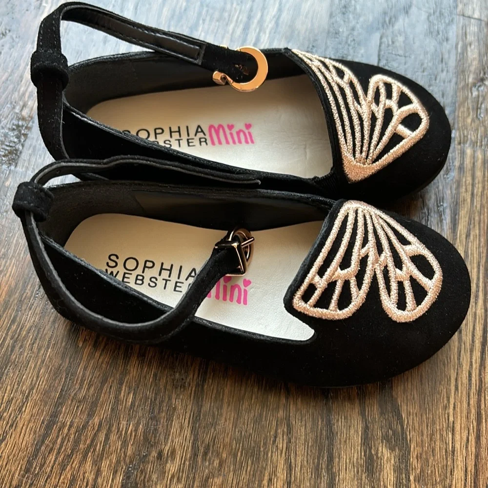 Sophia Webster Mini Bibi Butterfly Flats in Black & Rose Gold